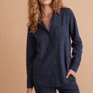 Marine Layer Navy and Black Pinstripe Button-Down Shirt